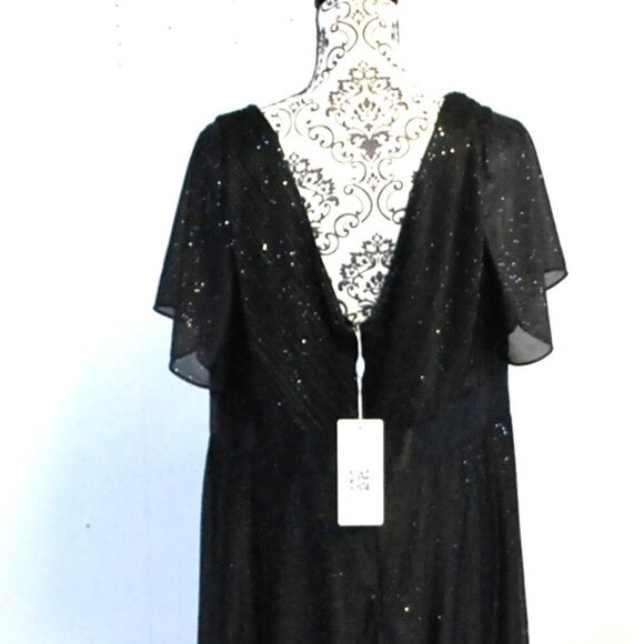 NWT Sparkling Short Sleeve V-Neck Ribbon Waist A-Line Evening Dress 2XL - Picture 7 of 7